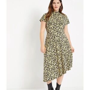 NWT ELOQUII Cowl Neck Floral Asymmetrical Midi Dress 26 Plus